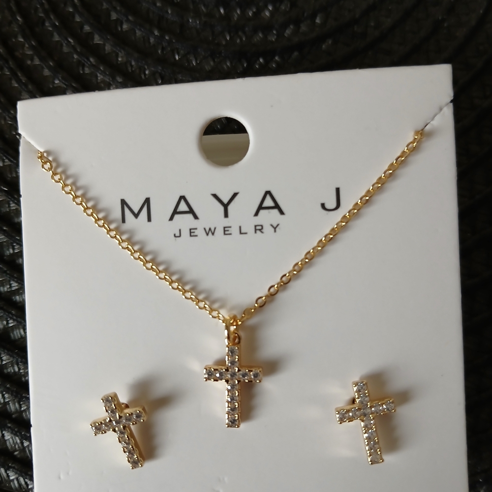 Maya J Gold Plated  Cross Necklace Set.